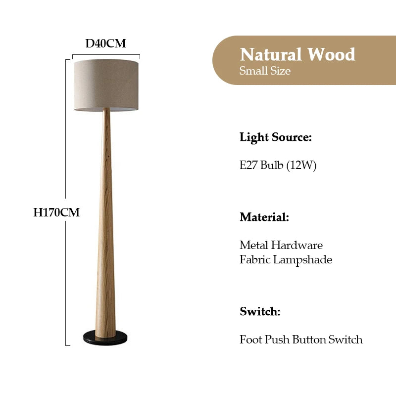Modern Scandinavian Walnut & Fabric Tapered Floor Lamp