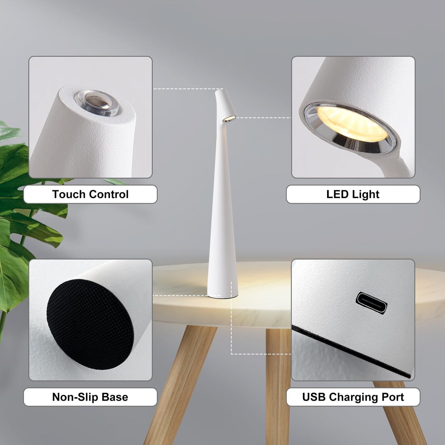Portable LED Table Lamp 13.5" H – Touch Control, 3 Brightness Levels