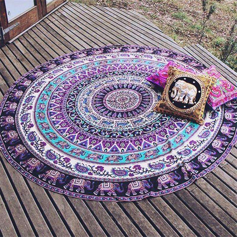 Traditional Elephant Round Mandala Tapestry