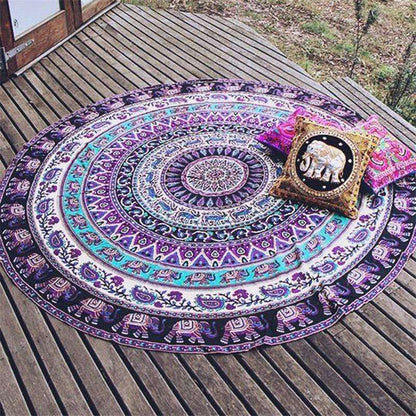 Traditional Elephant Round Mandala Tapestry
