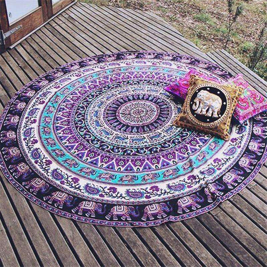 Traditional Elephant Round Mandala Tapestry