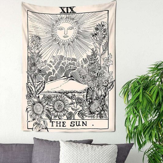 Tarot Tapestry - Black & White Sun