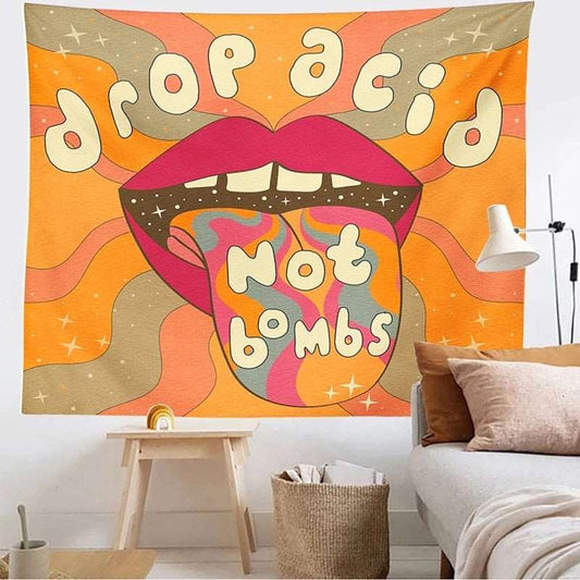 80s Aesthetic Tapestry - Drop Acid Not Bombs