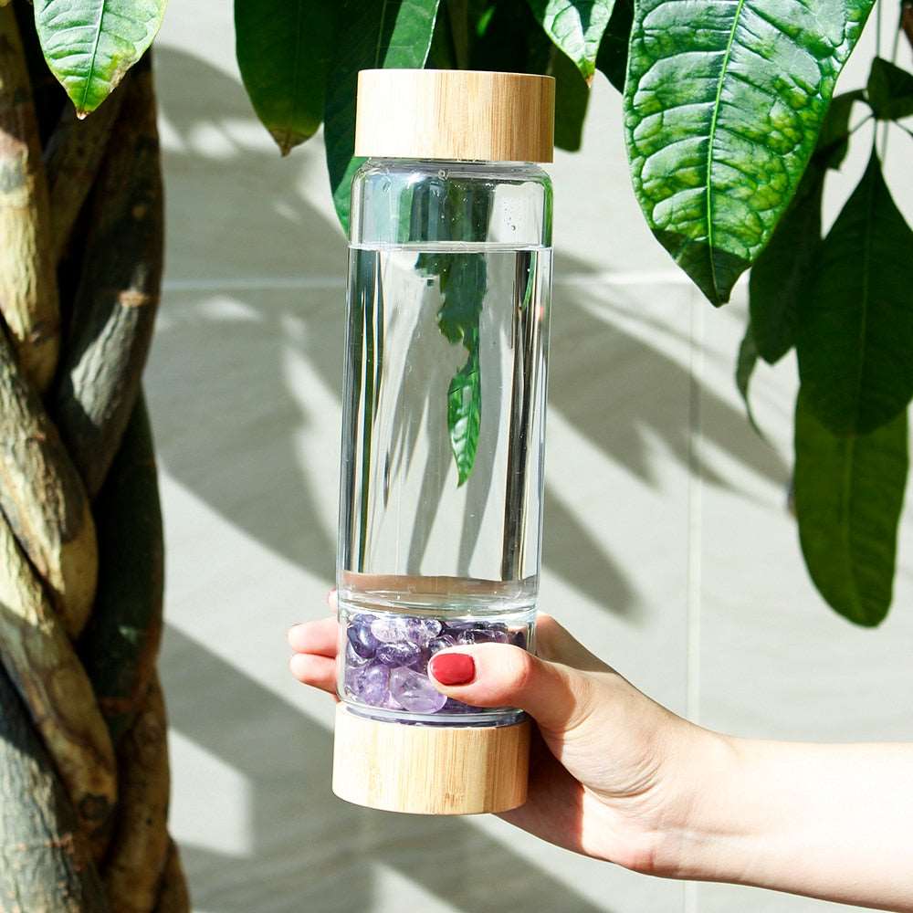Large Crystal Elixir Bottles - Multicolor Crystal Water Bottle with Healing Crystal Infuser for Mindfulness