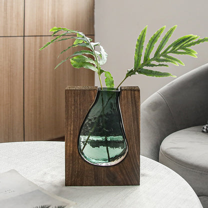 Nordic Log - Solid Wood Transparent Glass Vase