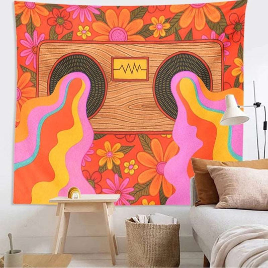 80s Aesthetic Tapestry - Psychedelic Boombox