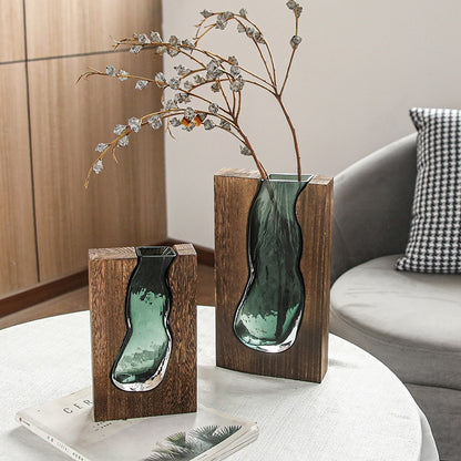 Nordic Log - Solid Wood Transparent Glass Vase