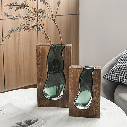 Nordic Log - Solid Wood Transparent Glass Vase