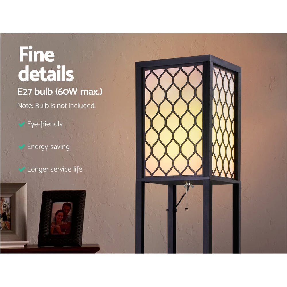 AI-Artiss Floor Lamp 3 Tier Shelf Storage LED Light Stand Home Room Pattern Brown