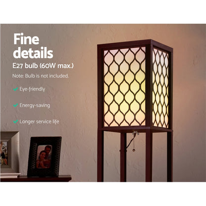 AI-Artiss Floor Lamp 3 Tier Shelf Storage LED Light Stand Home Room Pattern Brown