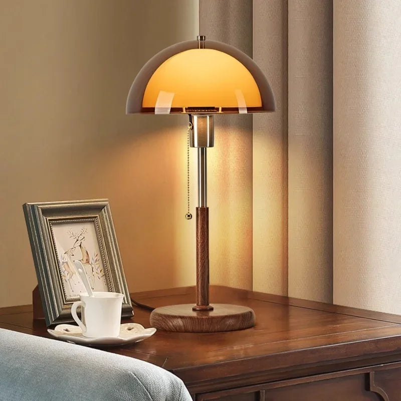 Vintage Amber Mushroom Table Lamp