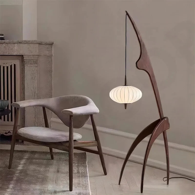 Retro Wabi-Sabi Solid Wood Floor Lamp
