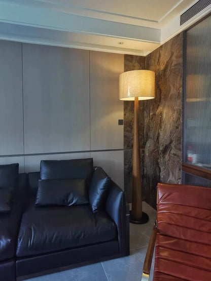 Modern Scandinavian Walnut & Fabric Tapered Floor Lamp