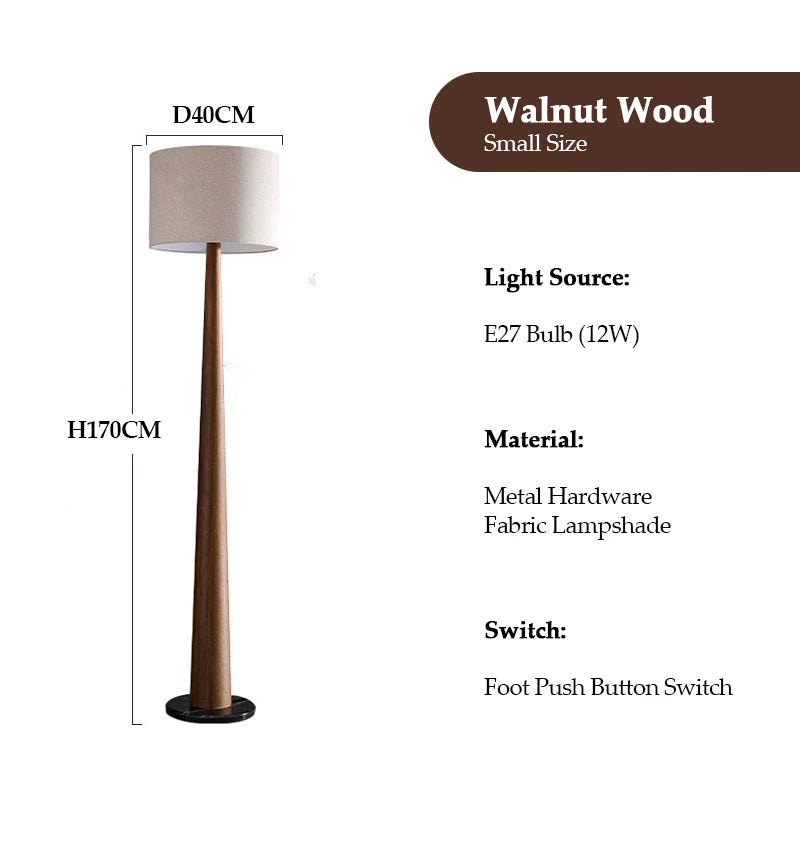 Modern Scandinavian Walnut & Fabric Tapered Floor Lamp