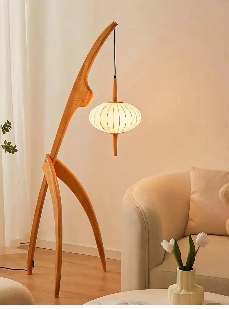 Retro Wabi-Sabi Solid Wood Floor Lamp