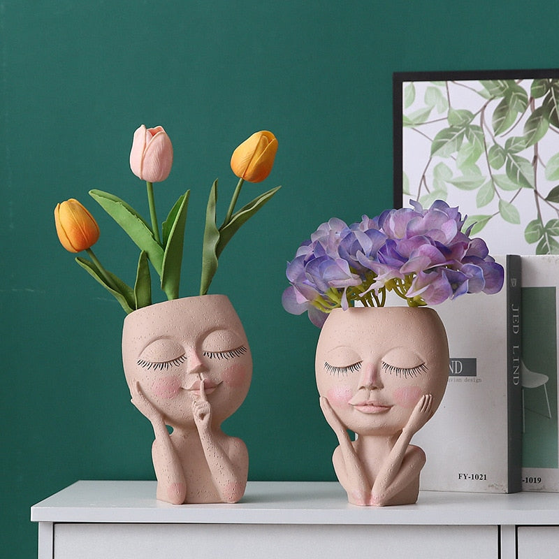 Resin Face Flower Vases - Head Flower Pot Succulent Planter