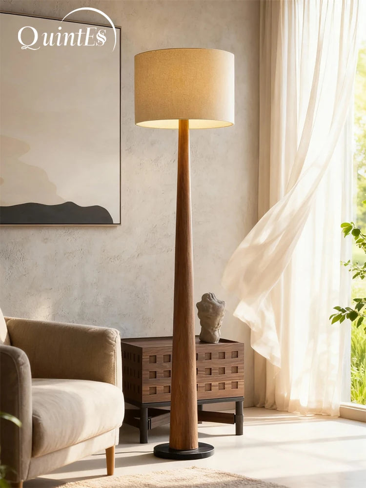 Modern Scandinavian Walnut & Fabric Tapered Floor Lamp