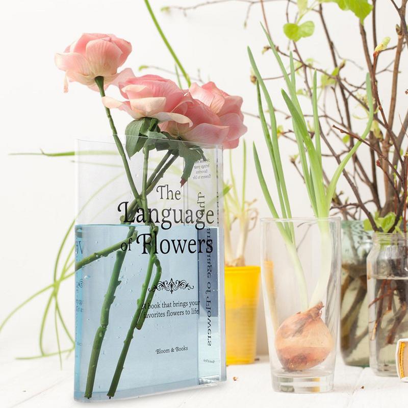 Bookshelf Vase - Clear Book Vase for Floral Arrangement