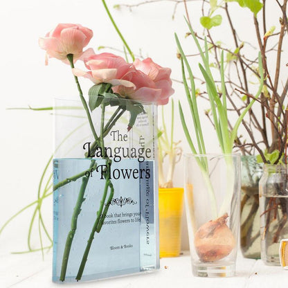 Bookshelf Vase - Clear Book Vase for Floral Arrangement