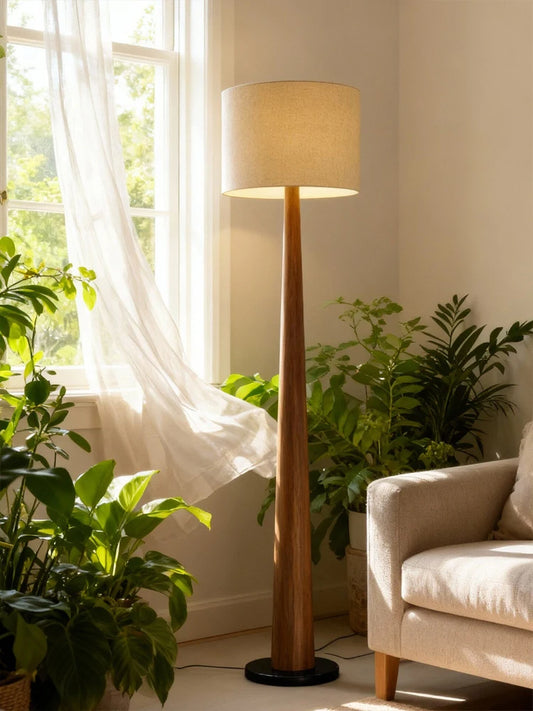 Modern Scandinavian Walnut & Fabric Tapered Floor Lamp