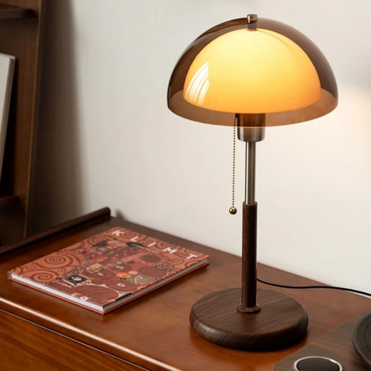 Vintage Amber Mushroom Table Lamp