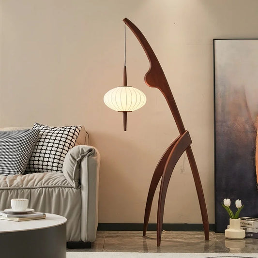 Retro Wabi-Sabi Solid Wood Floor Lamp