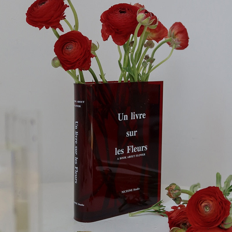 Bookshelf Vase - Clear Book Vase for Floral Arrangement