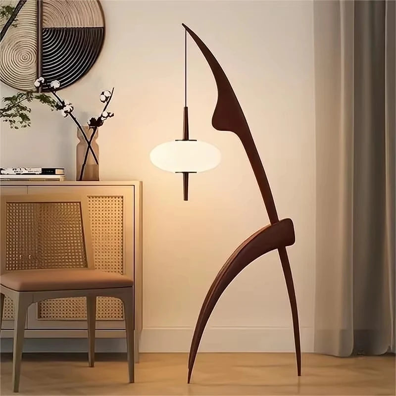 Retro Wabi-Sabi Solid Wood Floor Lamp