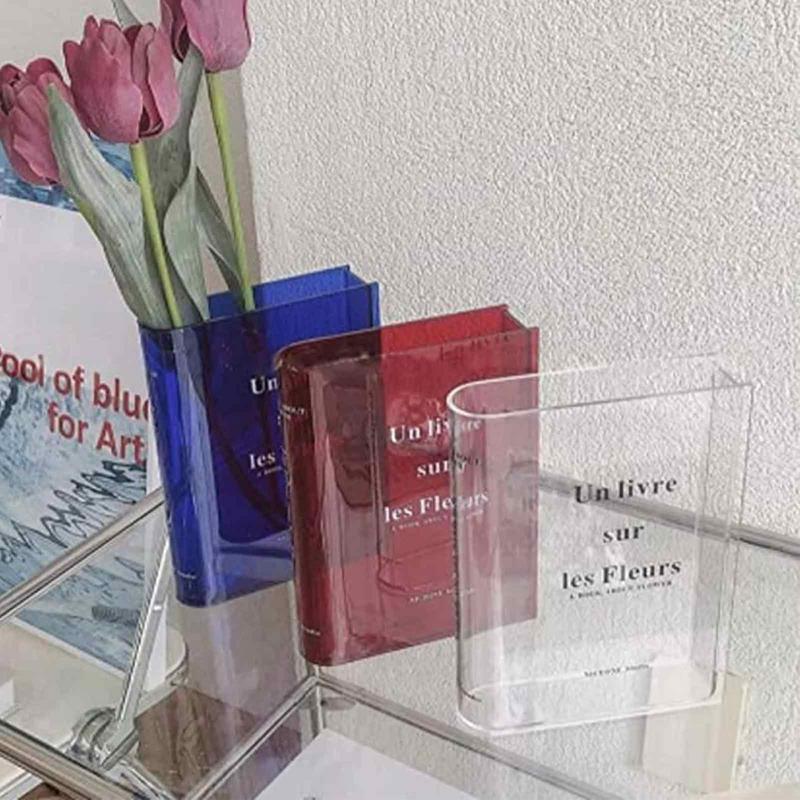 Bookshelf Vase - Clear Book Vase for Floral Arrangement
