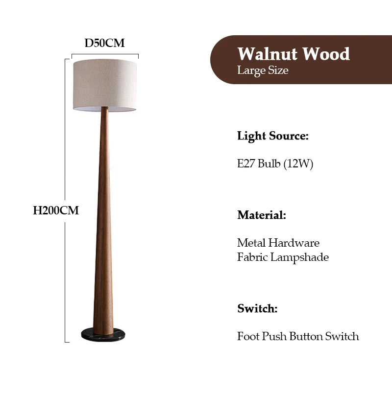 Modern Scandinavian Walnut & Fabric Tapered Floor Lamp