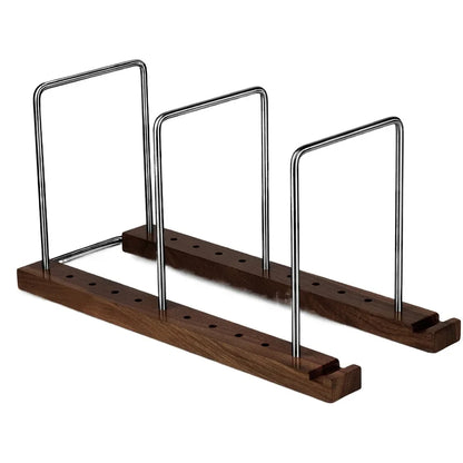 Large Wooden Vinyl display with metal bracket dividers on a white background