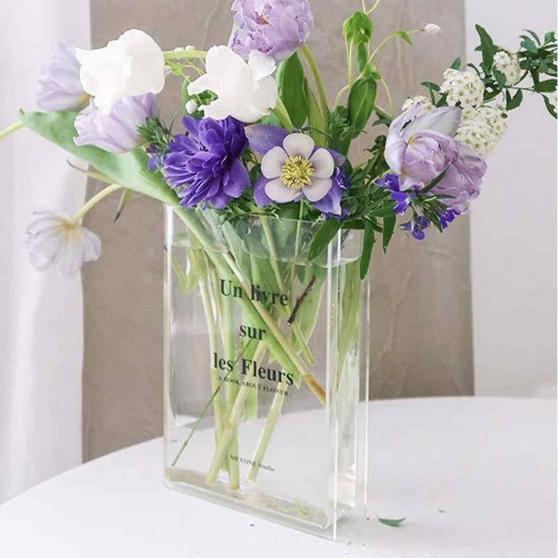 Bookshelf Vase - Clear Book Vase for Floral Arrangement