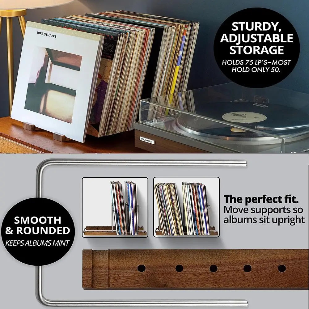 Solid Walnut Adjustable Vinyl & Media Display Stand