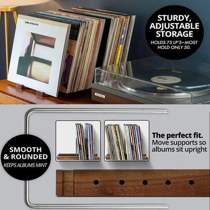 Solid Walnut Adjustable Vinyl & Media Display Stand