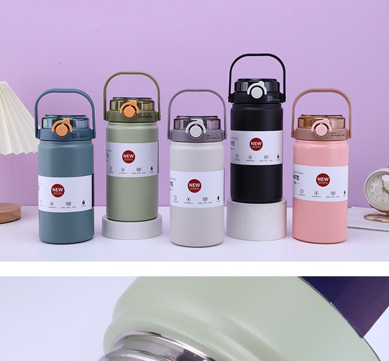 1200ml Stainless Steel Thermal Water Bottle Vacuum Flask with Straw Tumbler