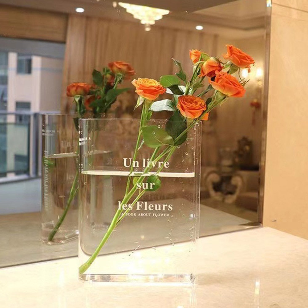 Bookshelf Vase - Clear Book Vase for Floral Arrangement