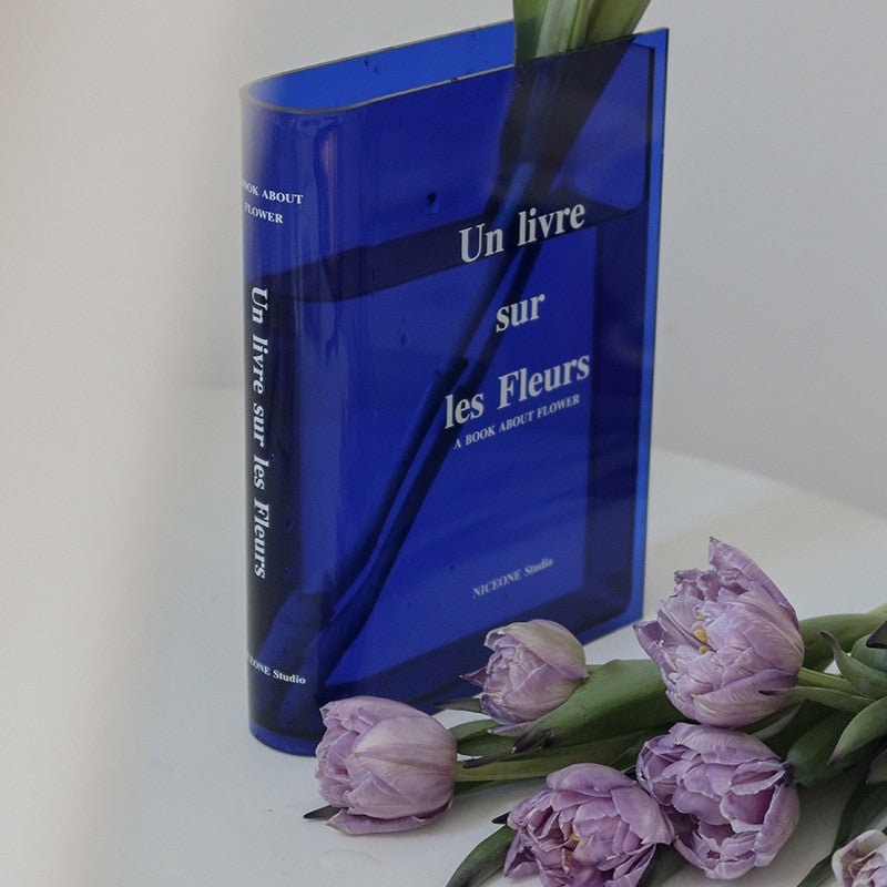 Bookshelf Vase - Clear Book Vase for Floral Arrangement