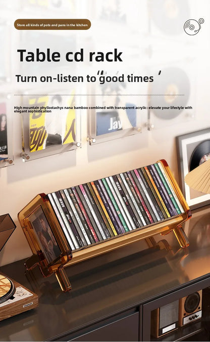 Acrylic and Bamboo Desktop CD Storage Rack