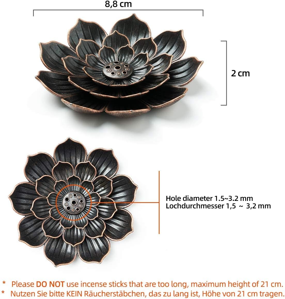 Brass Lotus Incense Holder for Sticks and Detachable Ash Catcher