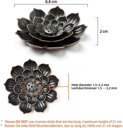 Brass Lotus Incense Holder for Sticks and Detachable Ash Catcher
