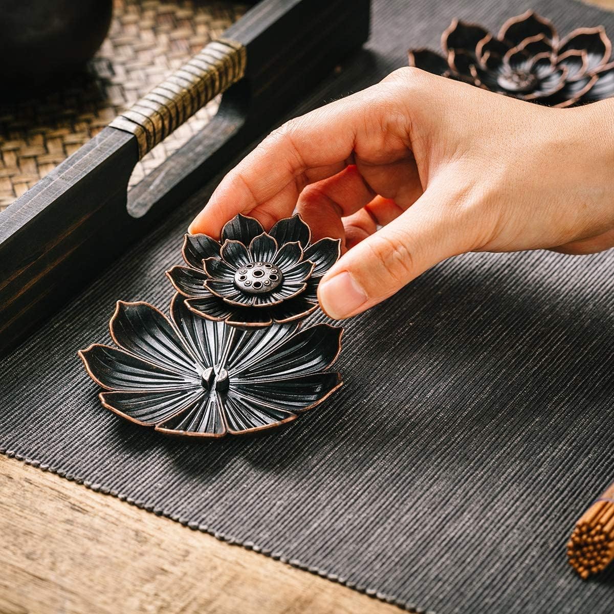 Brass Lotus Incense Holder for Sticks and Detachable Ash Catcher
