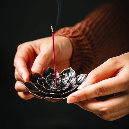 Brass Lotus Incense Holder for Sticks and Detachable Ash Catcher