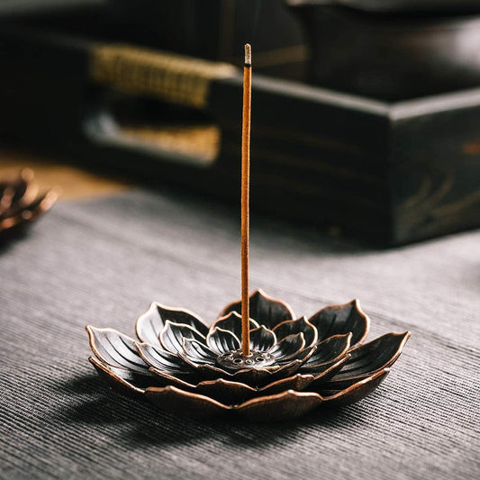 Brass Lotus Incense Holder for Sticks and Detachable Ash Catcher