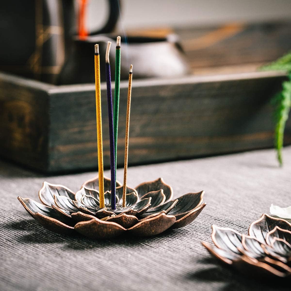 Brass Lotus Incense Holder for Sticks and Detachable Ash Catcher
