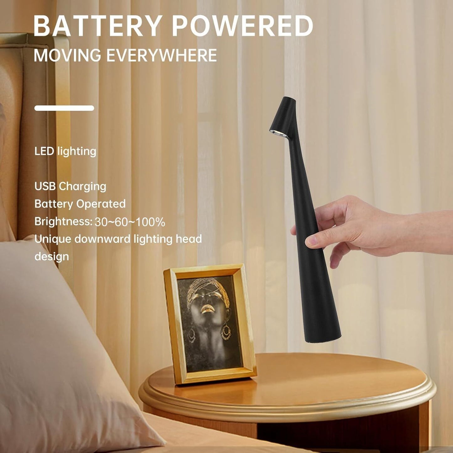 Portable LED Table Lamp 13.5" H – Touch Control, 3 Brightness Levels