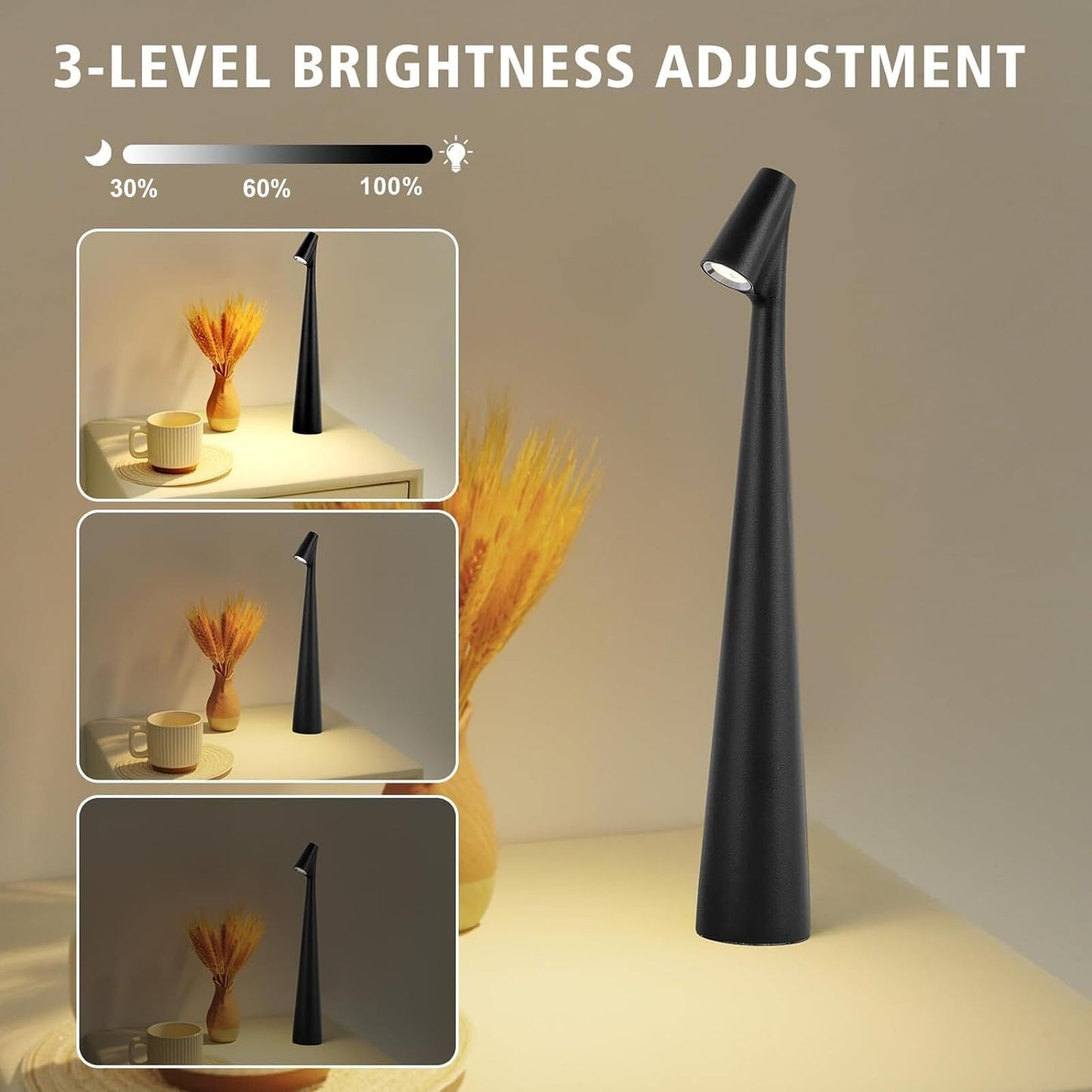 Portable LED Table Lamp 13.5" H – Touch Control, 3 Brightness Levels