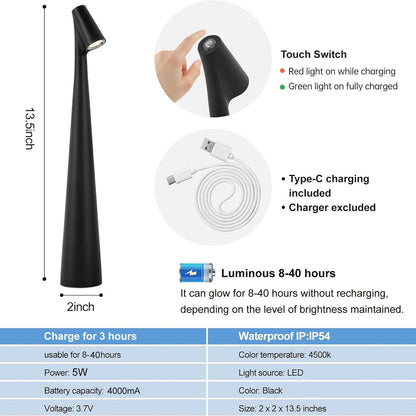 Portable LED Table Lamp 13.5" H – Touch Control, 3 Brightness Levels