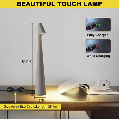 Portable LED Table Lamp 13.5" H – Touch Control, 3 Brightness Levels