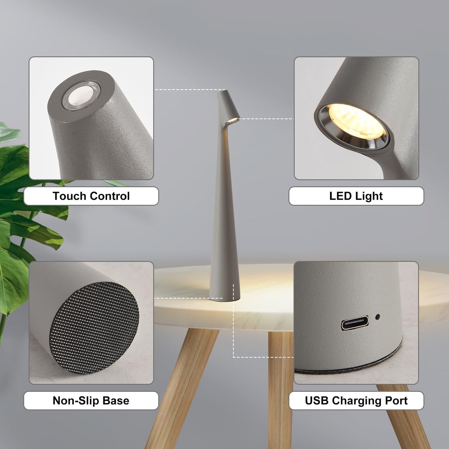 Portable LED Table Lamp 13.5" H – Touch Control, 3 Brightness Levels