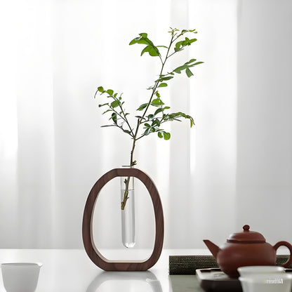 Wooden Glass Hydroponic Vase – Minimalist Desktop Flower Vase